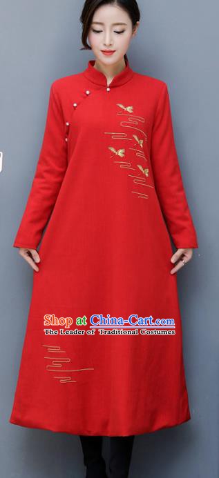 Traditional Chinese National Costume Hanfu Embroidered Red Qipao, China Tang Suit Cheongsam Dress for Women