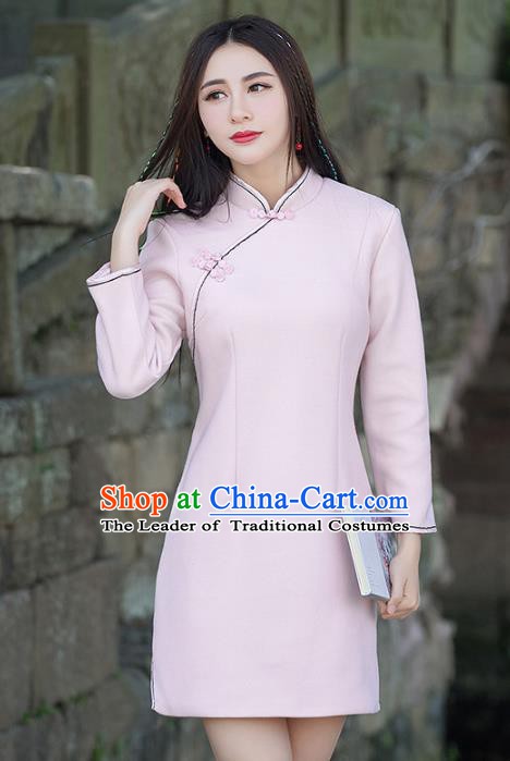 Traditional Chinese National Costume Hanfu Plated Buttons Pink Qipao, China Tang Suit Cheongsam Dress for Women
