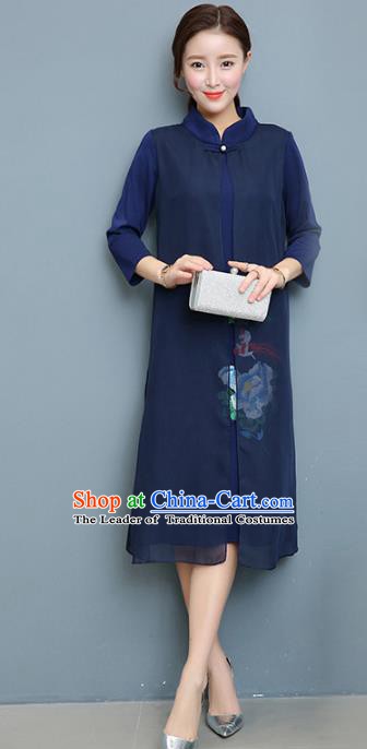 Traditional Chinese National Costume Hanfu Blue Qipao Dress, China Tang Suit Cheongsam for Women