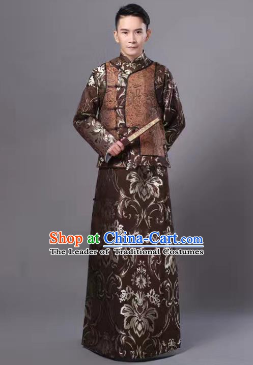 Traditional Chinese Ancient Nobility Childe Costume, China Qing Dynasty Manchu Prince Embroidered Robe and Mandarin Jacket for Men