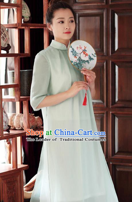 Traditional Chinese National Costume Hanfu Green Stand Collar Qipao Dress, China Tang Suit Cheongsam for Women
