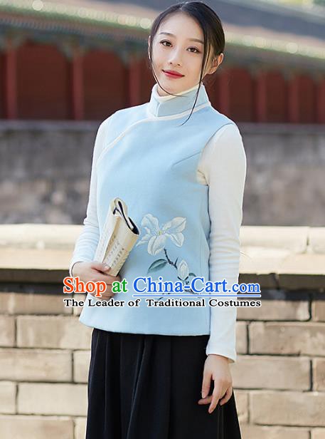 Traditional Chinese National Costume Hanfu Printing Magnolia Cheongsam Vests, China Tang Suit Waistcoat for Women