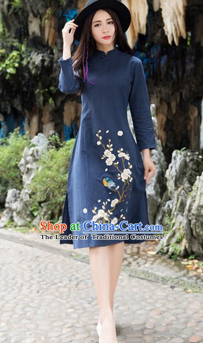Traditional Chinese National Costume Hanfu Printing Plum Blossom Qipao Dress, China Tang Suit Cheongsam for Women