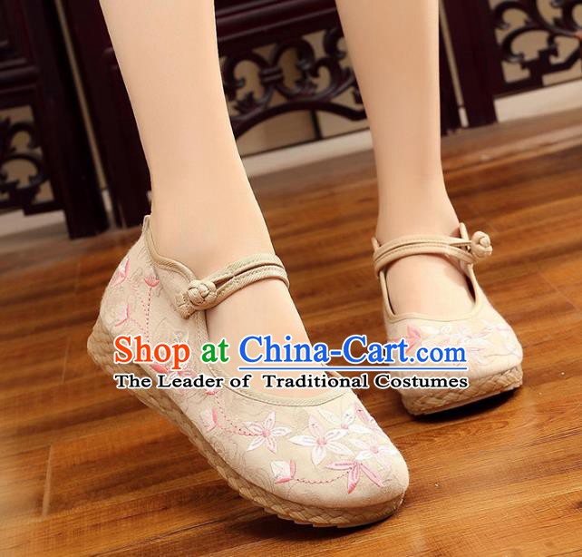 Traditional Chinese National Hanfu Embroidery Cherry Blossom White Shoes, China Princess Embroidered Shoes for Women