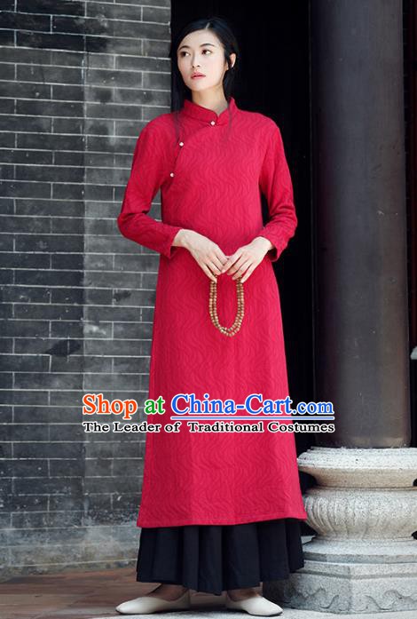 Traditional Chinese National Costume Hanfu Red Qipao Dress, China Tang Suit Cheongsam for Women