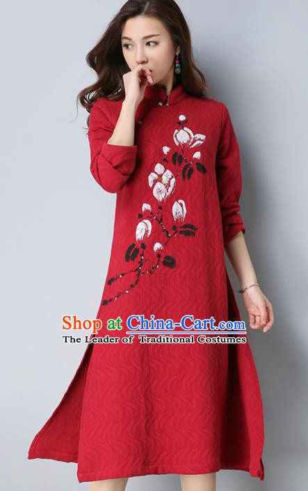 Traditional Chinese National Costume Hanfu Printing Magnolia Qipao, China Tang Suit Cheongsam Dress for Women