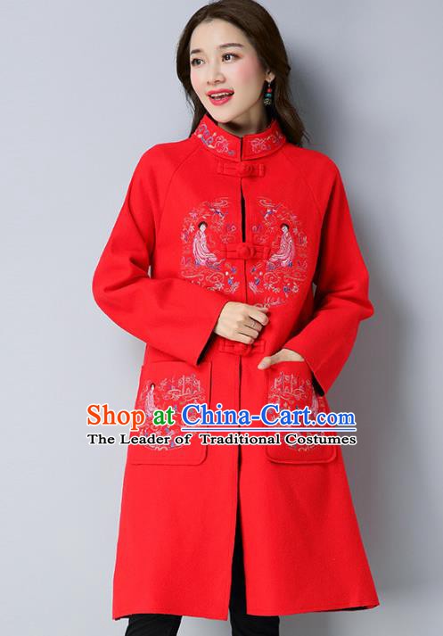Traditional Chinese National Costume Hanfu Plated Buttons Red Embroidered Coats, China Tang Suit Coat for Women