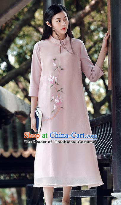 Traditional Chinese National Costume Hanfu Printing Magnolia Qipao Dress, China Tang Suit Cheongsam for Women
