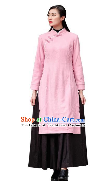 Traditional Chinese National Costume Hanfu Pink Qipao, China Tang Suit Cheongsam Dress for Women