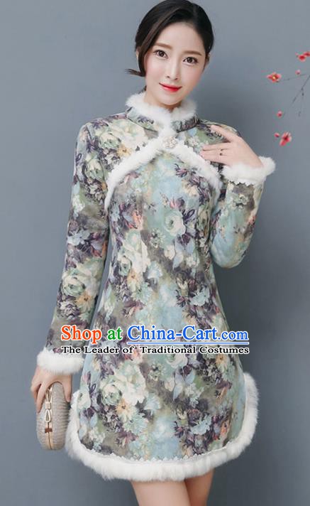 Traditional Chinese National Costume Hanfu Printing Qipao, China Tang Suit Cheongsam Dress for Women