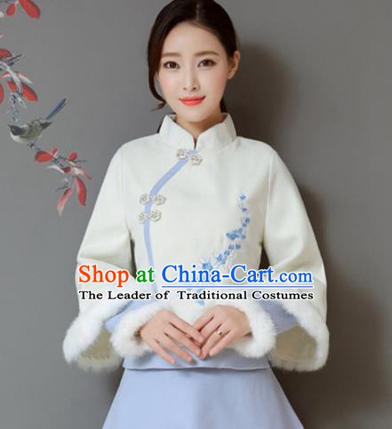 Traditional Chinese National Costume Hanfu Qipao Embroidery Plum Blossom Coat, China Tang Suit Cheongsam Upper Outer Garment Shirt for Women