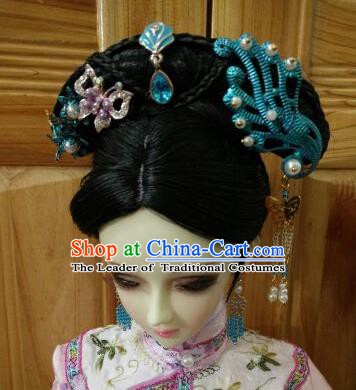 Traditional Handmade Chinese Qing Dynasty Princess Wig Sheath Ancient Manchu Princess Wiggery for Women