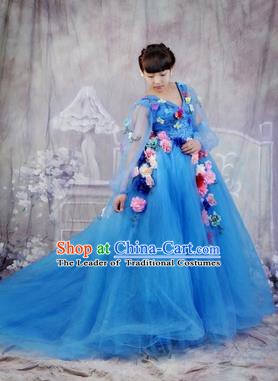 Chinese Style Wedding Catwalks Costume Wedding Bride Embroidered Bubble Full Dress Compere Clothing for Women