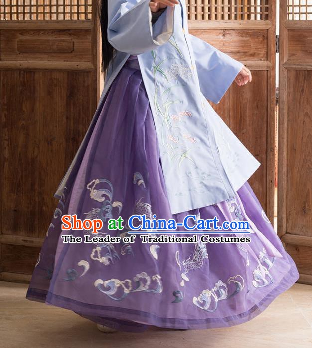 Traditional Chinese Ancient Ming Dynasty Princess Costume Embroidered Purple Skirt for Women