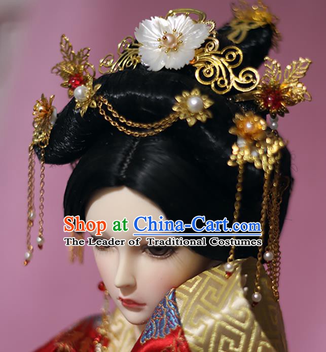 Traditional Handmade Chinese Tang Dynasty Palace Lady Hair Accessories Hairpins and Wig for Women