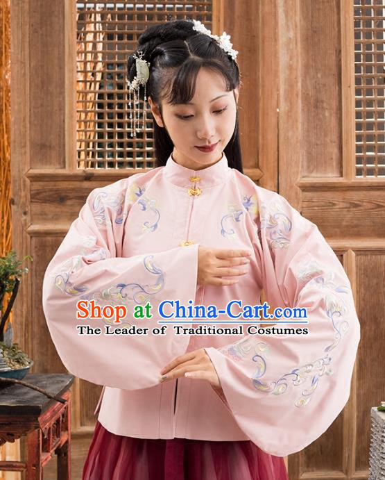 Traditional Chinese Ming Dynasty Nobility Lady Costume Ancient Princess Embroidered Pink Blouse for Women