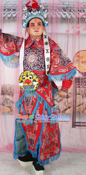 Chinese Beijing Opera Takefu Costume Red Embroidered Robe, China Peking Opera Imperial Bodyguard Embroidery Gwanbok Clothing