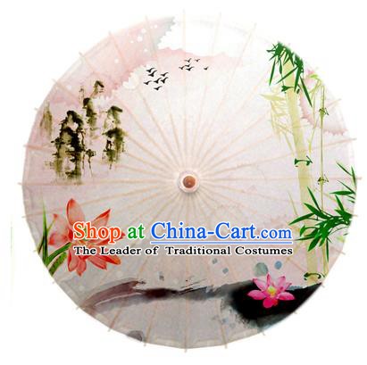 Asian China Dance Umbrella Stage Performance Umbrella Hand Painting Lotus Bamboo Oil-paper Umbrellas