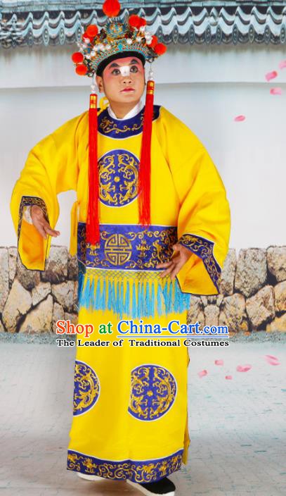 Chinese Beijing Opera Court Eunuch Costume Yellow Embroidered Robe, China Peking Opera Officer Embroidery Clothing
