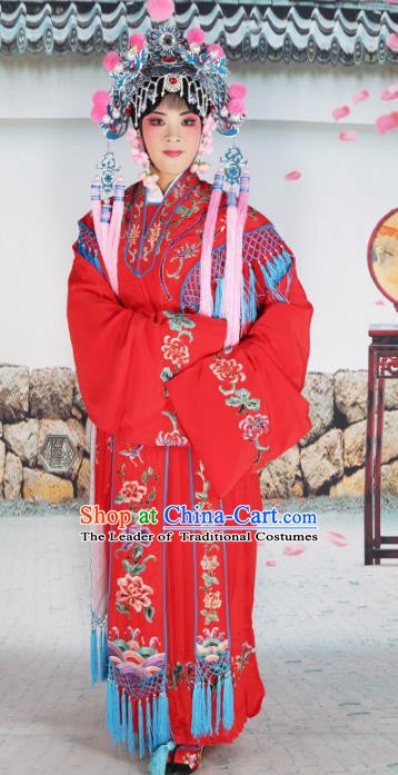 Chinese Beijing Opera Diva Palace Lady Embroidered Red Costume, China Peking Opera Actress Embroidery Clothing