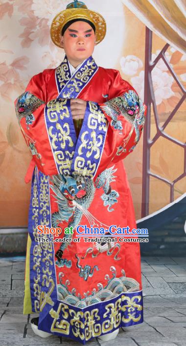 Chinese Beijing Opera Prime Minister Costume Red Embroidered Robe, China Peking Opera Officer Embroidery Clothing