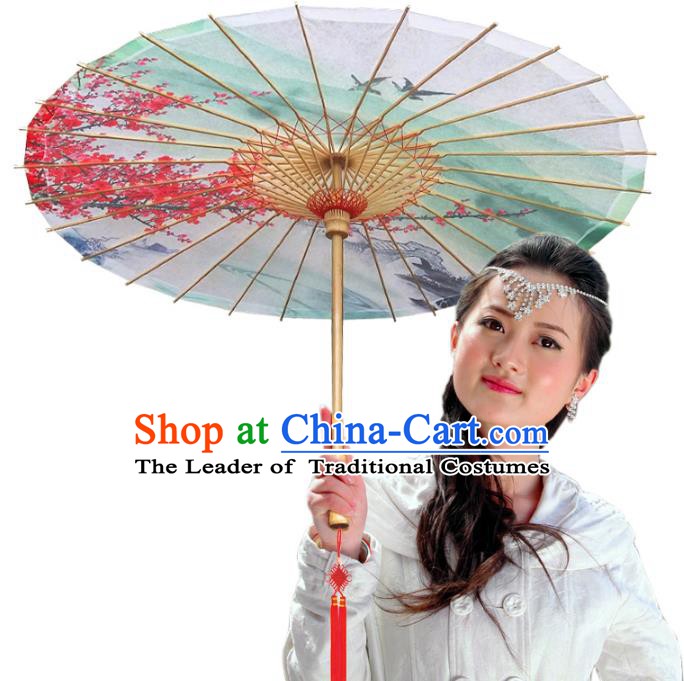 China Traditional Dance Handmade Umbrella Printing Wintersweet Crane Red Oil-paper Umbrella Stage Performance Props Umbrellas
