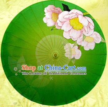 China Traditional Dance Handmade Umbrella Painting Flower Green Oil-paper Umbrella Stage Performance Props Umbrellas