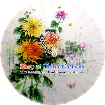 Handmade China Traditional Dance Painting Yellow Chrysanthemum Butterfly Umbrella Oil-paper Umbrella Stage Performance Props Umbrellas