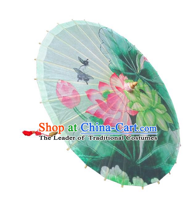 Handmade China Traditional Folk Dance Umbrella Painting Lotus Flowers Oil-paper Umbrella Stage Performance Props Umbrellas