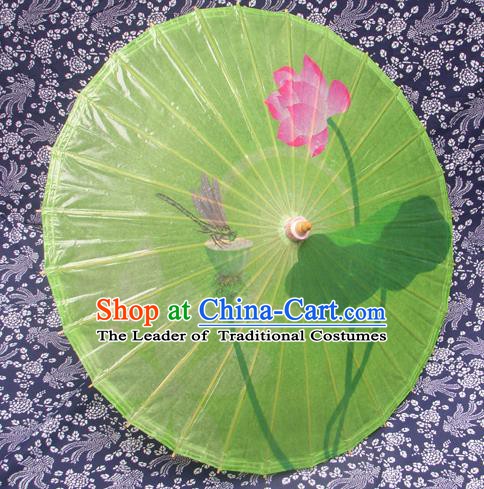 Handmade China Traditional Folk Dance Umbrella Stage Performance Props Umbrellas Printing Lotus Green Oil-paper Umbrella