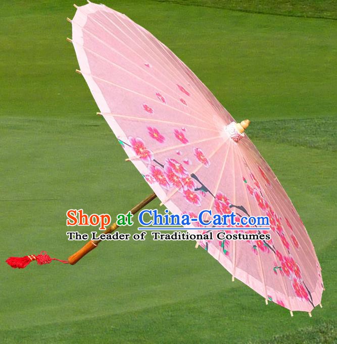 Handmade China Traditional Folk Dance Umbrella Stage Performance Props Umbrellas Printing Wintersweet Pink Oil-paper Umbrella