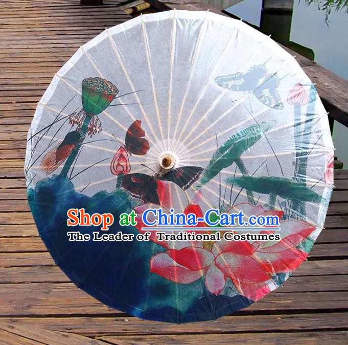 Handmade China Traditional Folk Dance Umbrella Stage Performance Props Umbrellas Printing Lotus Butterfly Oil-paper Umbrella