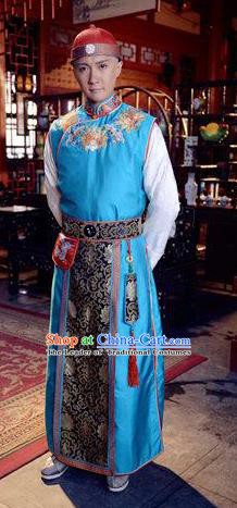 Traditional Chinese Ancient Qing Dynasty Manchu Royal Highness Embroidered Costume for Men