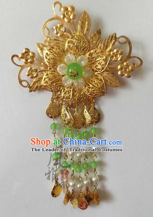 Asian China Handmade Classical Hair Accessories Hairpins Green Beads Tassel Step Shake