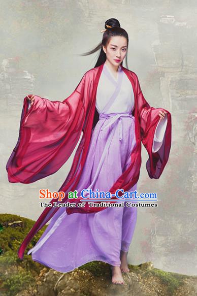 Traditional Chinese Ancient Ming Dynasty Swordswoman Chivalrous Women Clothing and Headpiece Complete Set