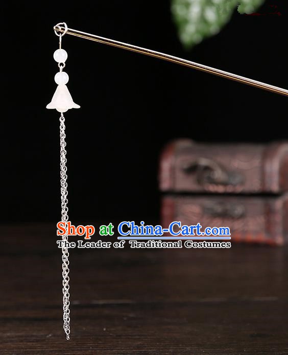 Handmade Asian Chinese Classical Hair Accessories Ancient White Tassel Step Shake Hairpins for Women