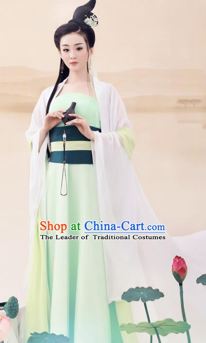 Traditional Chinese Tang Dynasty Fairy Dance Costume, China Ancient Palace Lady Clothing and Headpiece Complete Set