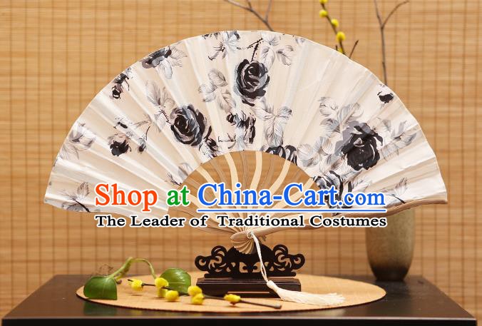 Traditional Chinese Crafts Printing White Silk Folding Fan Sensu Fans for Women