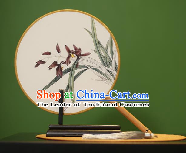 Traditional Chinese Crafts Painting Orchid Round Fan, China Palace Fans Princess Silk Circular Fans for Women