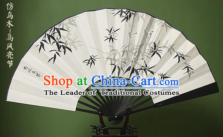 Traditional Chinese Crafts Ink Painting Bamboo White Folding Fan Paper Fans for Women