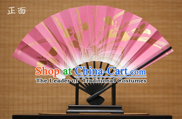 Traditional Chinese Crafts Printing Orchid Pink Paper Folding Fan Sensu Fans for Women