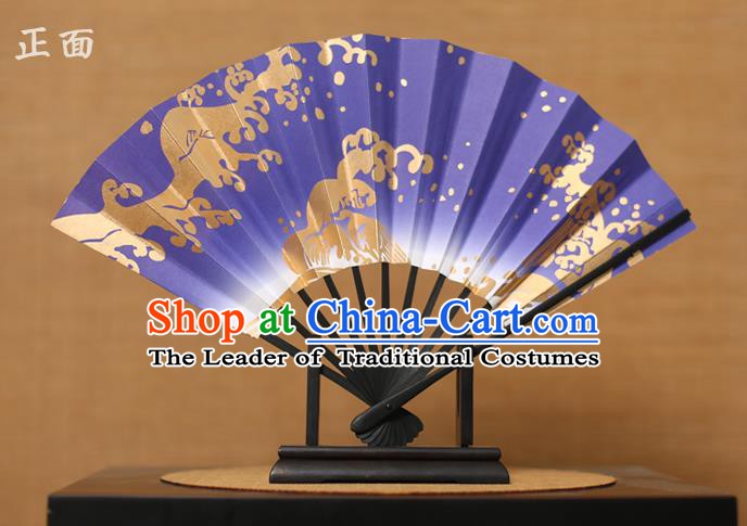Traditional Chinese Crafts Printing Purple Paper Folding Fan Sensu Fans for Women