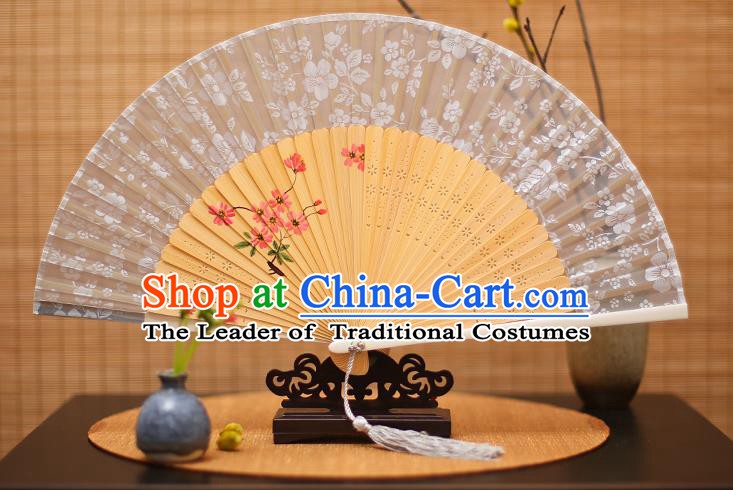 Traditional Chinese Crafts Folding Fan, China Printing Flowers White Silk Fans for Women