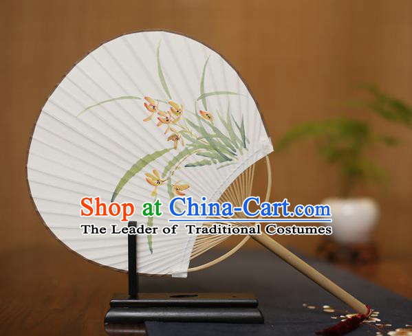 Traditional Chinese Crafts Ink Painting Orchid Paper Fan, China Palace Princess Fans for Women
