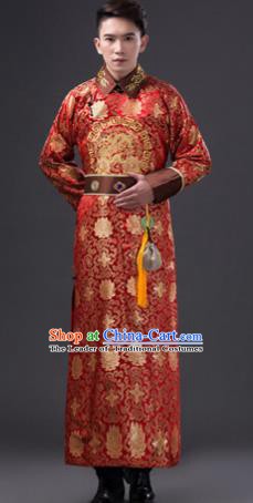 Traditional Chinese Qing Dynasty Nobility Childe Costume, China Ancient Manchu Royal Highness Embroidered Clothing for Men