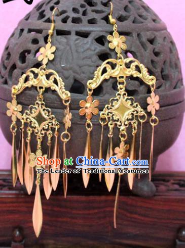 Traditional Chinese Handmade Jewelry Accessories Xiuhe Suit Bride Golden Tassel Earrings Hanfu Eardrop for Women