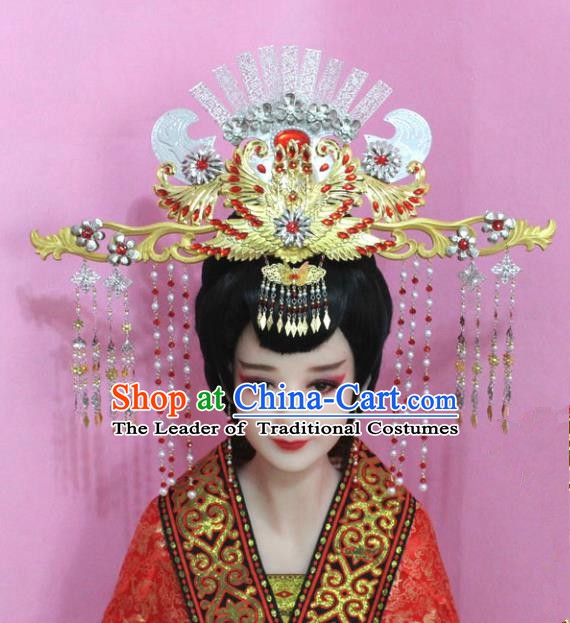 Traditional Chinese Handmade Hair Accessories Ancient Empress Hairpins Phoenix Coronet Complete Set for Women