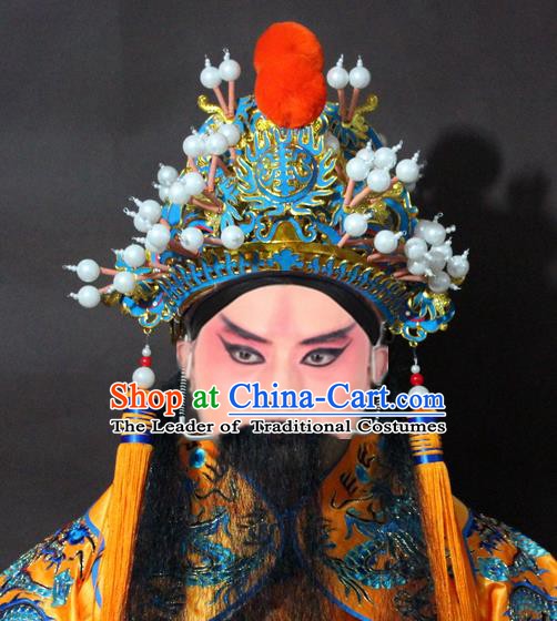 Traditional China Beijing Opera Emperor Hats, Chinese Peking Opera Royal Highness Helmet Headwear