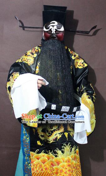 Traditional China Beijing Opera Prime Minister Costume Black Embroidered Robe, Chinese Peking Opera Bao Zheng Gwanbok