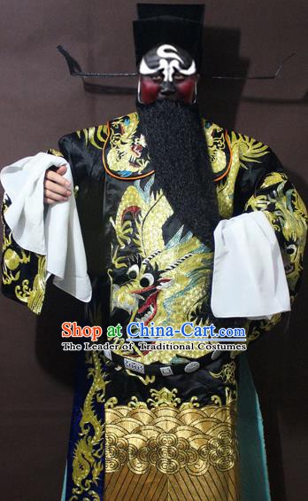 Traditional China Beijing Opera Prime Minister Costume Black Embroidered Robe, Chinese Peking Opera Bao Zheng Gwanbok Clothing